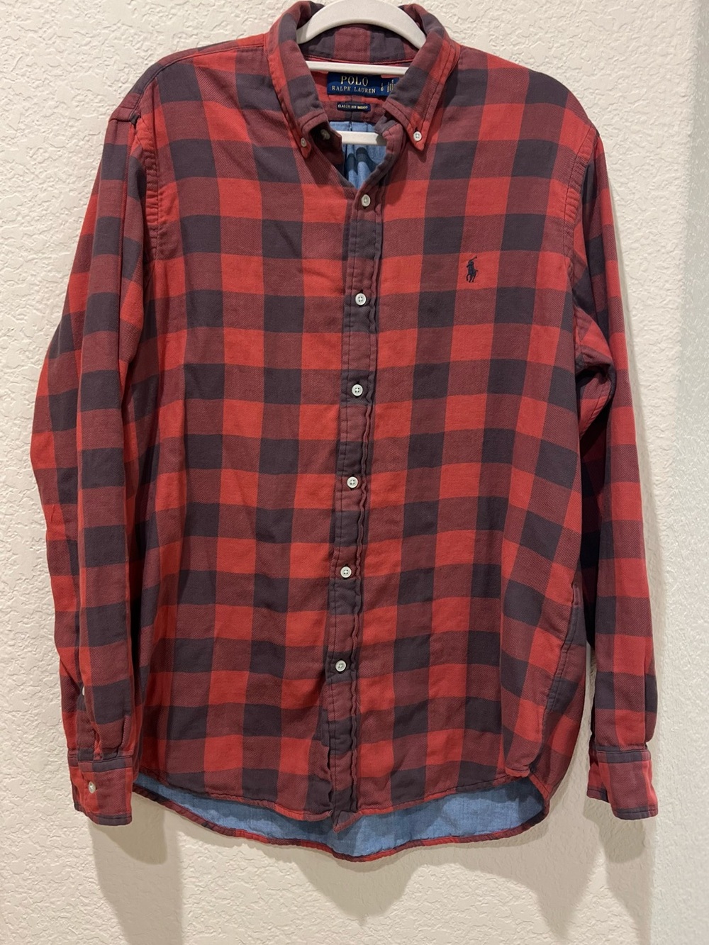 Polo Ralph Lauren Custom Fit Indigo Plaid Shirt | Men’s Large | Red & Black